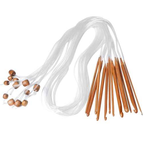 SSyang 12 Piezas Agujas de Ganchillo Tunecinos de Bambú, Ganchillo Tunecino con Cuerda de Plástico de Colores, Ganchos de Ganchillo Afganos, para Mantas, Alfombras, Bufandas(Color Carbonizado)