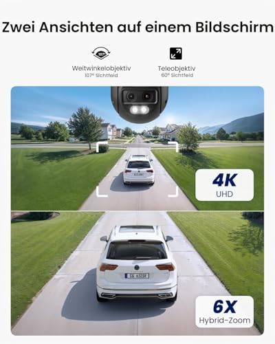 Reolink 4K 8MP Wi-Fi 6 PTZ Überwachungskamera Aussen WLAN mit Auto-Tracking-Zoom, Dual-Objektiv, Dual-Ansicht, WLAN Kamera Outdoor mit Smart-Erkennung, Farbnachtsicht, Außenkamera, TrackMix WiFi Grau