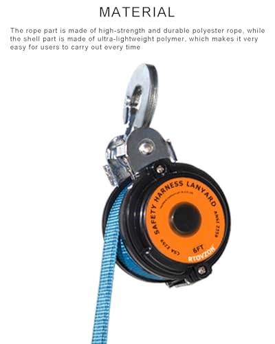 Image of 6 Feet Self Retracting Lifeline, Web SRL, No Tangle + External Shock Absorber, Retractable Safety Lanyard, Fall Protection Gear, OSHA ANSI Comply