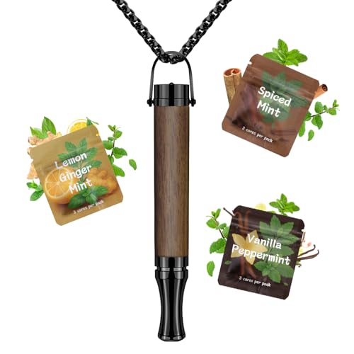 CARITATE Wooden Adjustable Anxiety Breathing Necklace with Resistance - Breathlace Filter Help Stop Stress - Relief Breath Necklace Flavoured for Adults - Breathe Free Device Flavour Filters Gifts