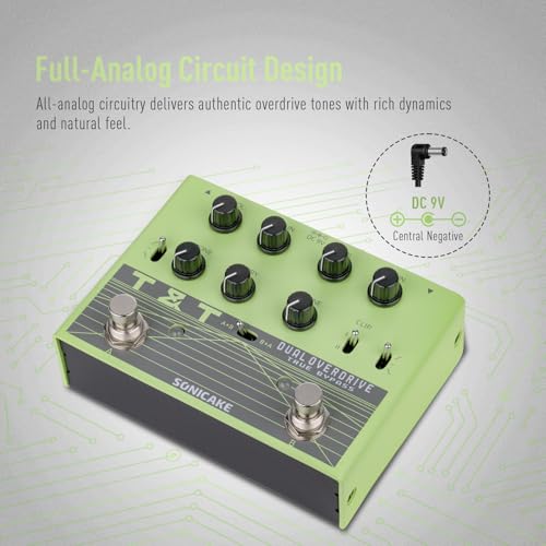 Image of SONICAKE QDS-07 Dual Channel Overdrive Pedal, 2-in-1 TS Guitar Effects Pedal with 3 EQ Modes - High-frequency Boost, Original Output, Low-frequency Boost, Pure Analog Circuit, True Bypass T&T