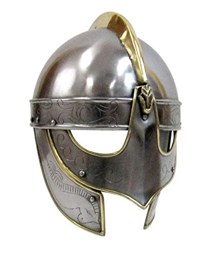 Image of AnNafi Handcrafted Viking Wolf Armor Helmet, Medieval Metal Knight Helmets with Brass Accents, Wearable for Adult, Medieval Costumes Helm Armour, SCA LARP Replica Costume Armour