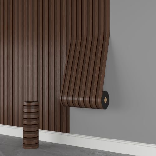 LVSHI Peel and Stick Slat Wall Panels, PVC Faux Wood Grain Mocha Brown