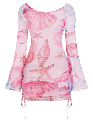 Image of ZAFUL Womens Swimsuit Cover Up Dress Off Shoulder Hollow Coverup Bathing Suit Mesh Swim Beach Dress