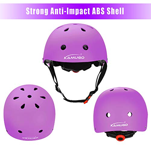 Kamugo PURPLE Kids Bike Helmet, Toddler Helmet For Ages 2-8 Boys Girls With Sports Protective Gear Set Knee Elbow Wrist Pads thumb #1