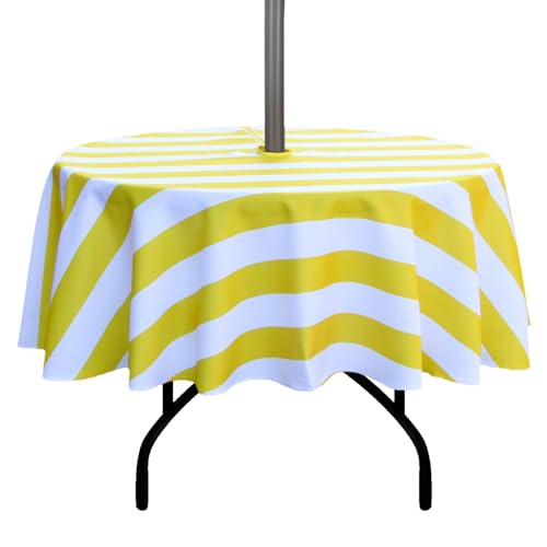 Image of EHouseHome Outdoor and Indoor 70inch Round Tablecloth with Umbrella Hole and Zipper, Waterproof Zippered Patio Cloths, Spring /Summer Table Covers for Backyard Circular Table /BBQs /Picnic