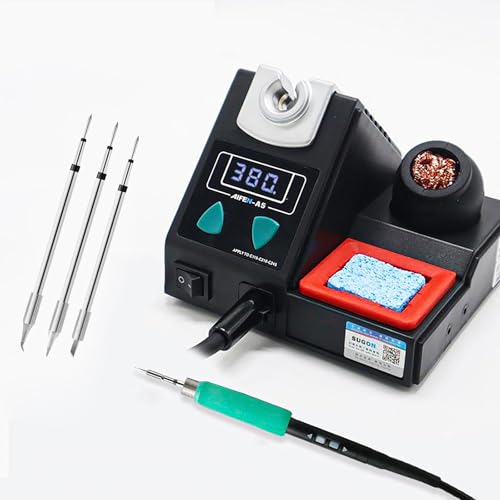 A5 245 Soldering Station, 110V, Soldering Iron Station with 3 Soldering Iron Tips, 2-second rapid heating (212?-842?), Replaceable soldering iron tip bracket, Suitable for repairing mobile phone chips