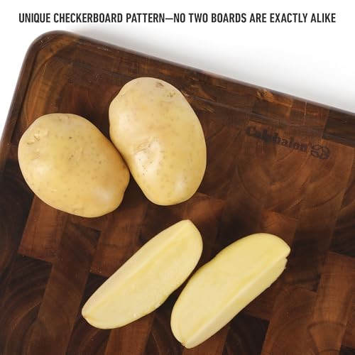 Image of Calphalon Edge Guard Cutting Board, 18 x 12-Inch End-Grain Acacia Wood Cutting Board, Heavy-Duty Wooden Chopping Block for Stable Meal Prep
