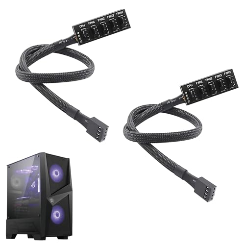 2 Pièces Pwm Fan Hub Pc 5 Way Splitter Sleeved Pwm Fan Splitter Hub Adaptateur Câble Pour Ventilateurs Cpu Et 12v Ordinateur De Bureau Cooler Case...