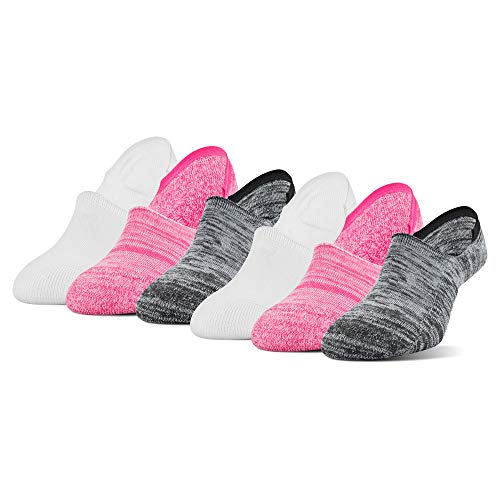 PEDS Women's Cozy Marl Cushioned Mid Cut No Show Socks , 6 Pairs, Black, Camellia Rose, White, Shoe Size: 5-10