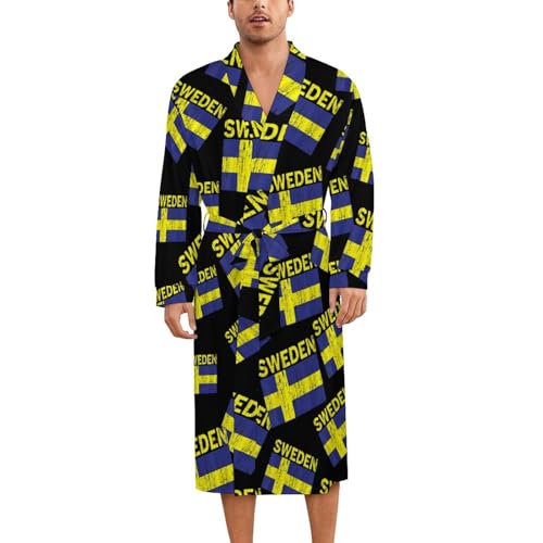 Sweden Flag Soft Robe Long Sleeve Bathrobes V Neck Sleepwear Spa Robes with Belt Men Woman