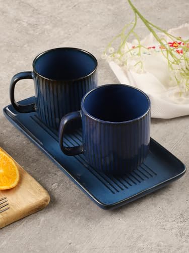 Image of miah decor Ceramic Coffee Mugs Set with Serving Platter, Handmade Stoneware