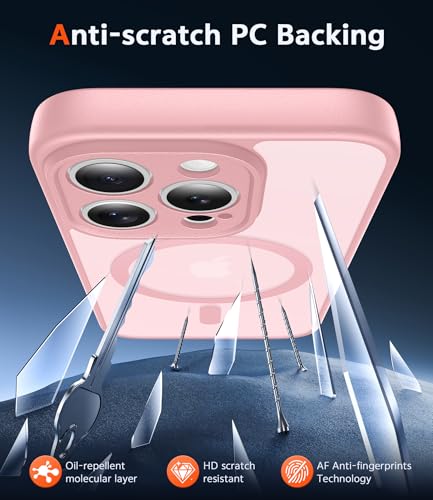 Image of FNTCASE for iPhone 13 Pro Case: Matte Magnetic Phone Cases with Screen Protector Compatible with Magsafe Slim Anti Yellowing Rugged Shockproof Protective Translucent Cell Phone Cover (C-Pink)