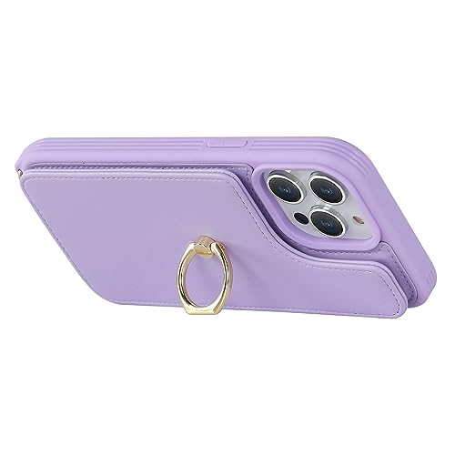 Image of for iPhone 14 Pro Max Case with Card Holder for Women,Phone Case with Strap,Crossbody Lanyard,RFID Blocking,Ring Stand,Snap Clasp,Cute Wallet Cases 6.7 inch(Purple)