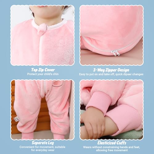 Image of MICHLEY Flannel Baby Sleeping Bag Unisex Pajamas, Long Sleeve Zipper Wearable Sleeping Sack for Autumn Winter Boys Girls