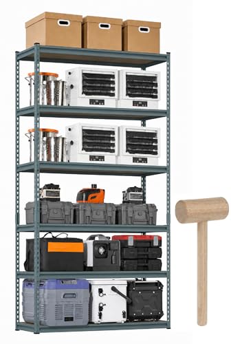 Image of Adjustable 5-Shelf Metal Storage Rack | Heavy-Duty Steel Boltless Rivet Utility Shelving Unit for Garage, Kitchen & Office | 54 Inches Height (54 x 24 x 12 in) - Grey