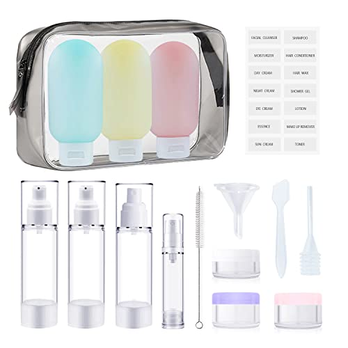 Aplolemo 16 Pack Travel Bottles Set for Toiletries Leak Proof Travel Vacuum Portable Dispensing Bottles Airless Pump Bottle TSA Approved Containers Travel Size Toiletries Kit with Portable Zipper Bag