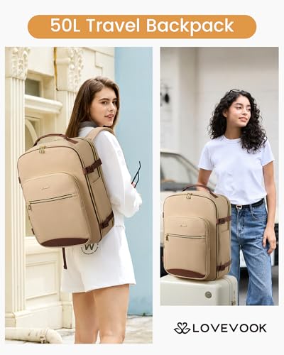 Image of LOVEVOOK 50L Travel Backpack Flight Approved Carry on Backpack,3 Packing Cubes,Waterproof Personal Item Travel Bag,TSA Carry on Luggage Suitcase Travel Essentials,Gifts for Women & Men,fits 18 inch Laptop