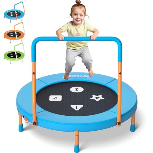 Trampolin Kinder Indoor, Ø 91cm Faltbare Fitness Trampolin mit Haltegriff, Mini Kindertrampolin Max 45 kg, geräuscharme Sprungmatte, sicher & stabil, Gartentrampolin Outdoor für Kleinkind 3-8 Jahre