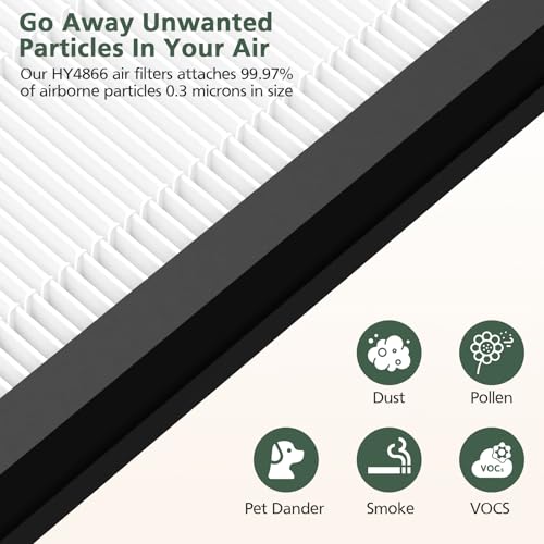 HY4866 Replacement Filter Compatible with MORENTO HY4866, WESTHEY HY4866, YIOU M1 Air Purifier, 3-in-1 H13 Ture HEPA Replacement Filters (Extra 4 Pre-filter) Enhanced Version for HY4866, 4 Pack