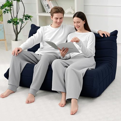 Image of HABUTWAY Bean Bag Chairs Fireside Lazy Floor Sofa,2 Seater,Navy Blue