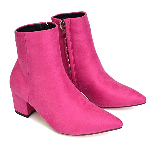 Essex Glam Womens Low Heel Ankle Boots Ladies Pointed Toe Zipper Booties Shoes #TOP30