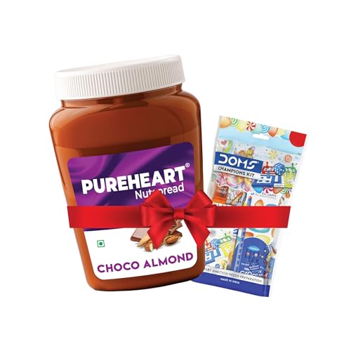 Image of PUREHEART Choco Almond Spread 350g with Free Stationery Kit | Creamy Chocolate Almond Spread | Healthy Breakfast Spread for Kids | Protein Rich Energy Spread for Bread Sandwich & Tiffin