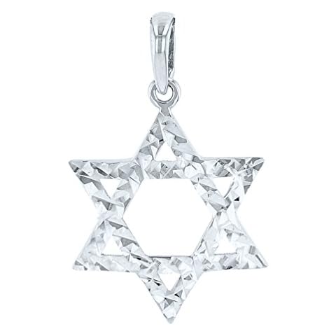 14K White Gold Hebrew Star of David Charm Pendant with Textured Finish Cover