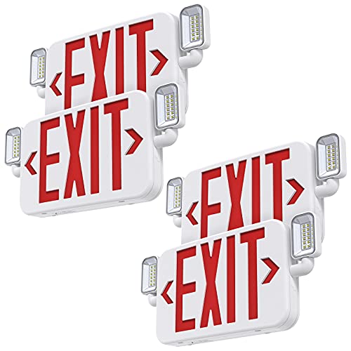 Led-Combo-Emergency-Exit-Sign-Light-with-Two-Adjustable-Head-Lights-and-Backup-Battery-Exit-LightUS-Standard-Red-Letter-Commercial-Emergency-Exit-LightingUL-924AC120277V-4Pack Led Combo Emergency Exit Sign Light with Two Adjustable Head Lights and Backup Battery Exit Light,US Standard Red Letter Commercial Emergency Exit Lighting,UL 924,AC120/277V (4Pack) - Image 1