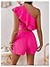 Floerns Women's 2 Piece Outfits One Shoulder Tiered Ruffled Blouse and Shorts Sets Hot Pink X-Small