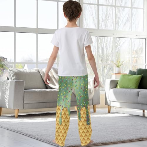 Boys' Pants Green Ice Cream Drip Joggers Elastic Long Bottoms Trousers Sweatpants with Pockets Size 6-143