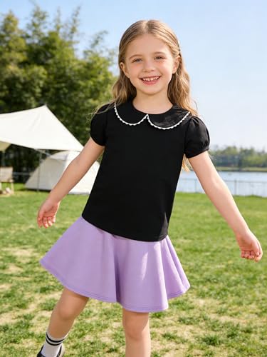 Image of 12M-14Y Toddler Baby Girls Peter Pan Collar Blouse Kids Girl Solid Color Puff Sleeve T-Shirts Casual Tee Tops