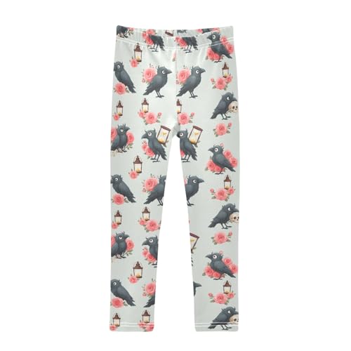 Girls' Athletic Leggings Ankle Length Yoga Dance Pants Kids Teen 4T Crow Rose Lamp