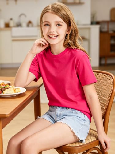 Image of HOTIAN Girls T Shirts 100% Cotton Short Sleeve Tops Kids Summer Casual Crewneck Basic Tees 3-14 Years