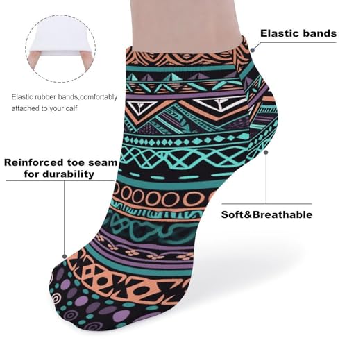 5 Pairs Ankle Socks Soft Breathable No Show Socks Comfortable Cotton Low Cut Casual Socks for Women Men Unique Aztec Pattern3