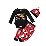 Chollius Baby Weihnachtsspielanzug My First Christmas 2 Teiliges Weihnachten Outfits Hirsch Print Langarm Strampler + gestreifte / karierte Hose My First Christmas Weihnachtsgeschenkset