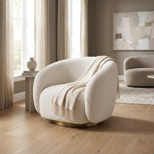 Image of Kingsman Furnitures Brok Swivel Luxury Accent Arm Chair 360 Degree Rotatable Sofa for Home | Bedroom, Living & Drawing Room | Ultra Soft and Comfortable for Lounge (Cream Boucle, Non-Swivel)