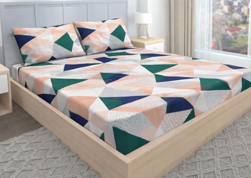 Image of BEVI Home Super Fabric 300 TC Microfiber Double King Size Bedsheet Without Pillow Cover - Printed Green Triangle - Size 90x95 Inches