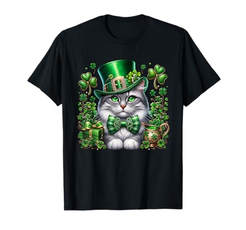 Cute Cat St Patricks Day Lucky Shamrock Leprechaun Cat Camiseta