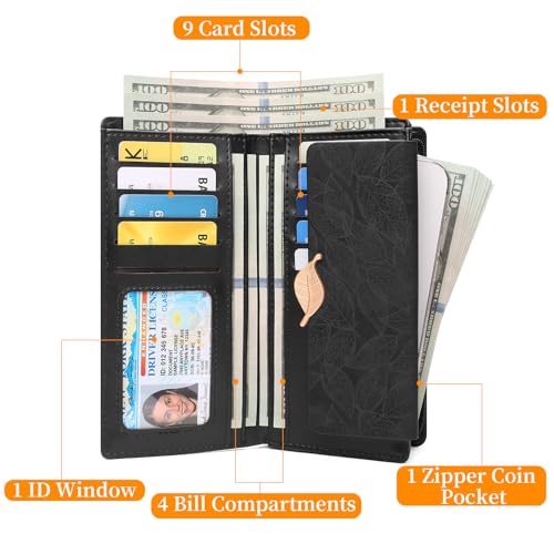 Women's Wallet Leather RFID Blocking Bifold Clutch Large Capacity Credit Card Holder with Coin Zipper Purse2