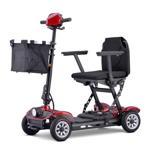 Patinete eléctrico de movilidad de 4 ruedas, patinete plegable, silla de 4 ruedas, material de aleación de aluminio, carga de 150 kg, con cargador y cesta incluidos