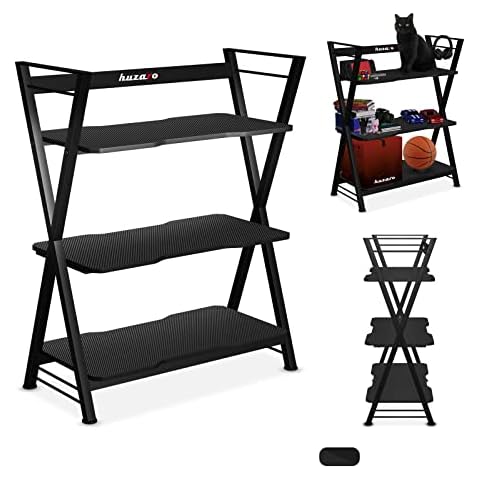 huzaro Iron 5 0 Standing Bookcase with 3 Shelves Gaming Office Sturdy X Shaped Metal Frame 108 x 84 x 40 cm up to 90 kg Load Capacity Adjustable Feet, Black Cover
