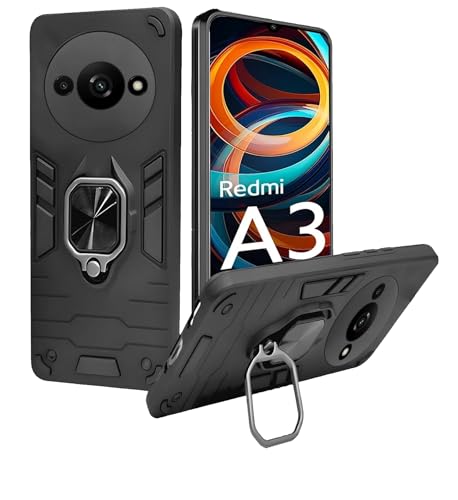 Image of A rtistque Armor Bumper Back Case Cover for Redmi A3 (2024) / Redmi A3x / Poco C61 | Stylish Ring Holder & Inbuilt Stand | Shockproof TPU Protective Design | 360 Degree Poco C61 Back Cover - Black