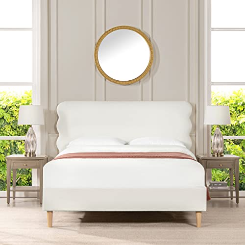 Jennifer Taylor Home Stockholm Modern Wavy Headboard Platform Bed, Queen, Antique White Polyester #TOP20