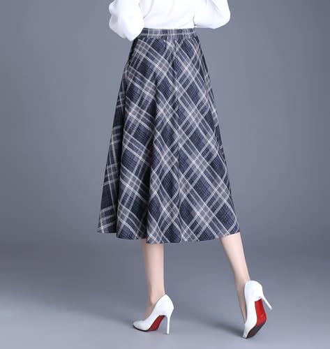 Women's Winter High Waist Plaid Long Skirt Slim A-line Elegant Midi Skirt with Pocket2