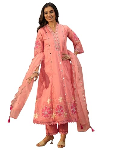 Image of Libas Embroidered Silk Blend A Line Kurta With Trouser and Dupatta | ethnic wear | bridal suit | wedding dress | occasion wear
