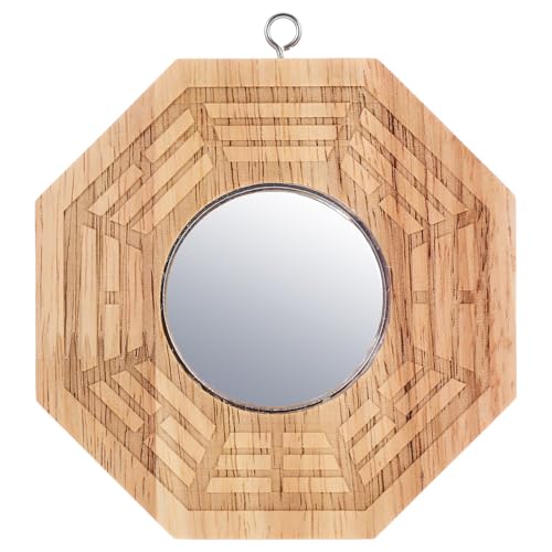 Veemoon Espejo Convexo Bagua de Madera Marrón para Colgar en Pared con Diseño Artístico Único, Adecuado para Decoración en Oficinas y Salas de Estar