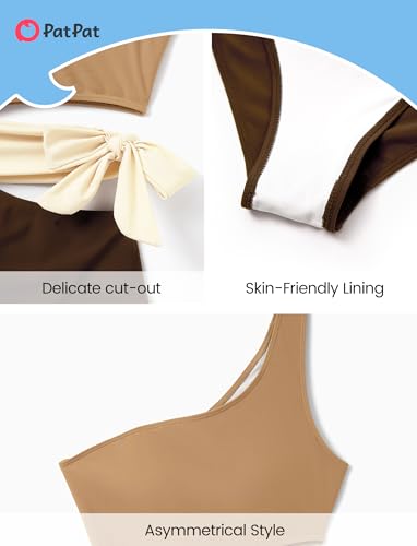 Image of PATPAT Family Matching Swimsuits: Mommy and Me One Shoulder Colorblock Bathing Suits One Piece Swimwear Sets