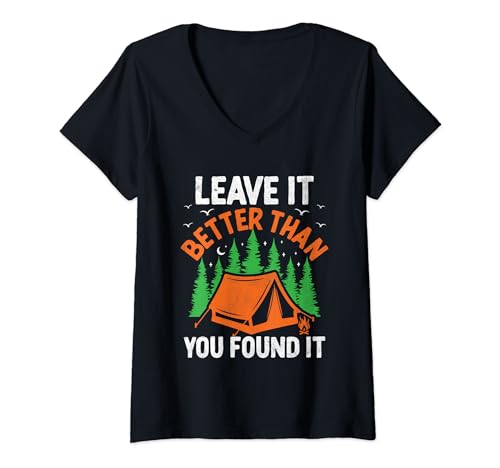 Femme Vintage, laissez-le en meilleur état que vous ne l'avez trouvé | Retro USA Camping T-Shirt avec Col en V