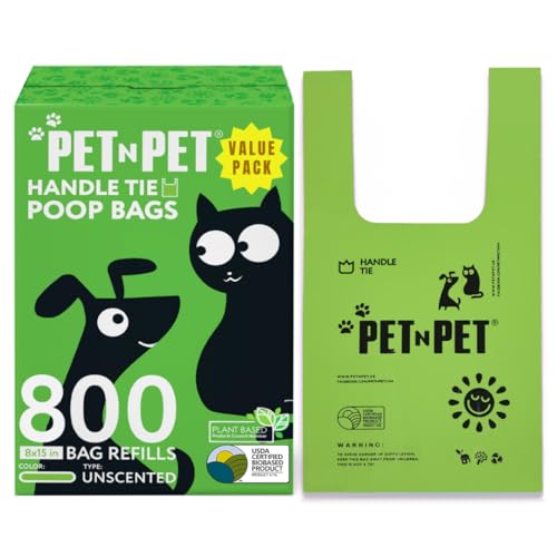 Image of Pet N Pet 800 Counts Unscented Dog Poop Bags Rolls with Tie Handles, 41% Plant Based & 59% PE Poop Bags for Dogs, Extra-Thick Doggie Poo Bag, Pet Waste Bag